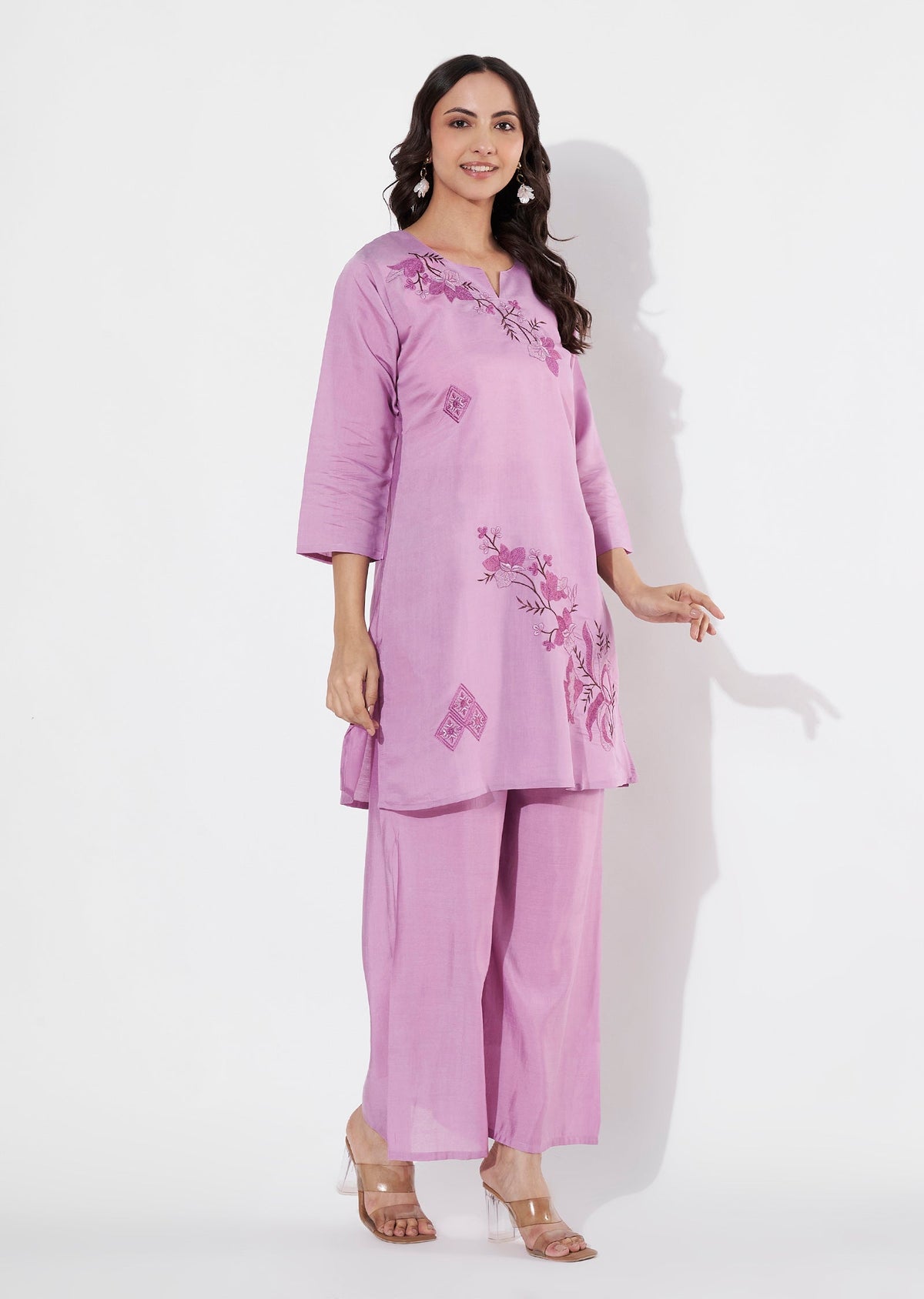 Lavender Russian Silk Straight cut Kurti set
