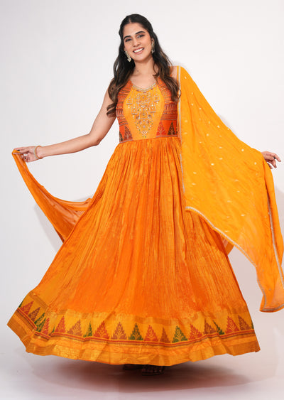 Orange Silk Anarkali Suit