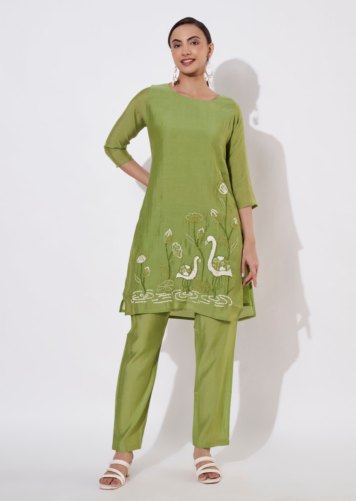 Parrot Green Muslin Kurti set