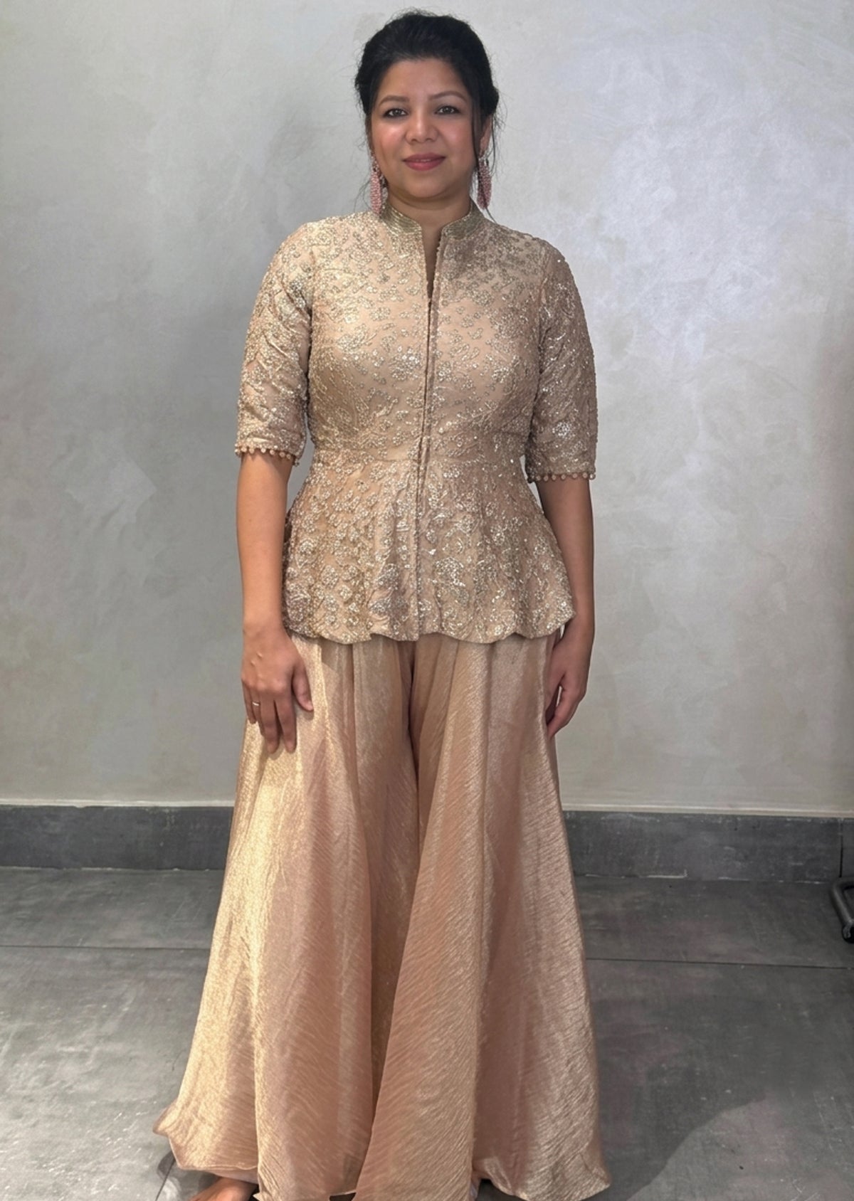 Light Peach Tissue Sharara Set.