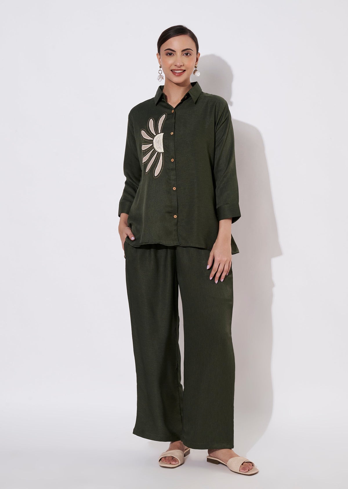 Olive Green Polynesian Shirt Set