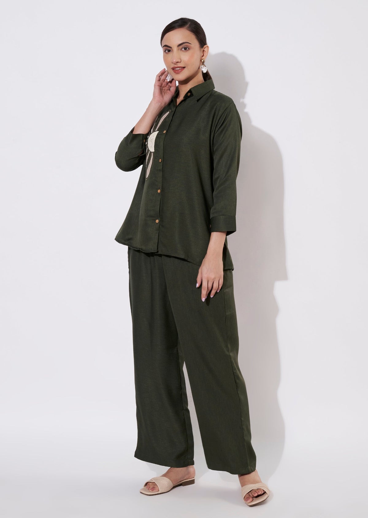 Olive Green Polynesian Shirt Set