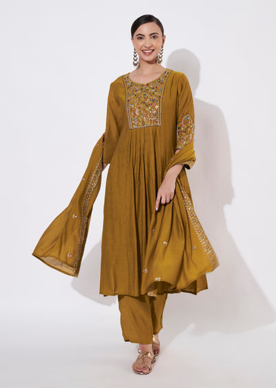 Dark Mustard Gold Anarkali suit