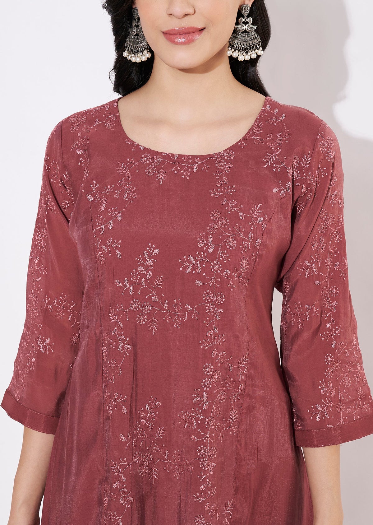 Dark Mauve Mul Chanderi Fusion wear kurti