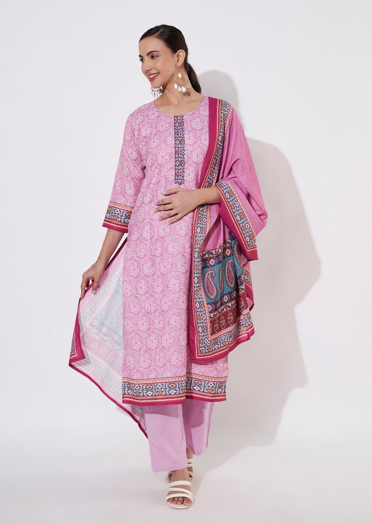 Pink Cotton Straight cut suit