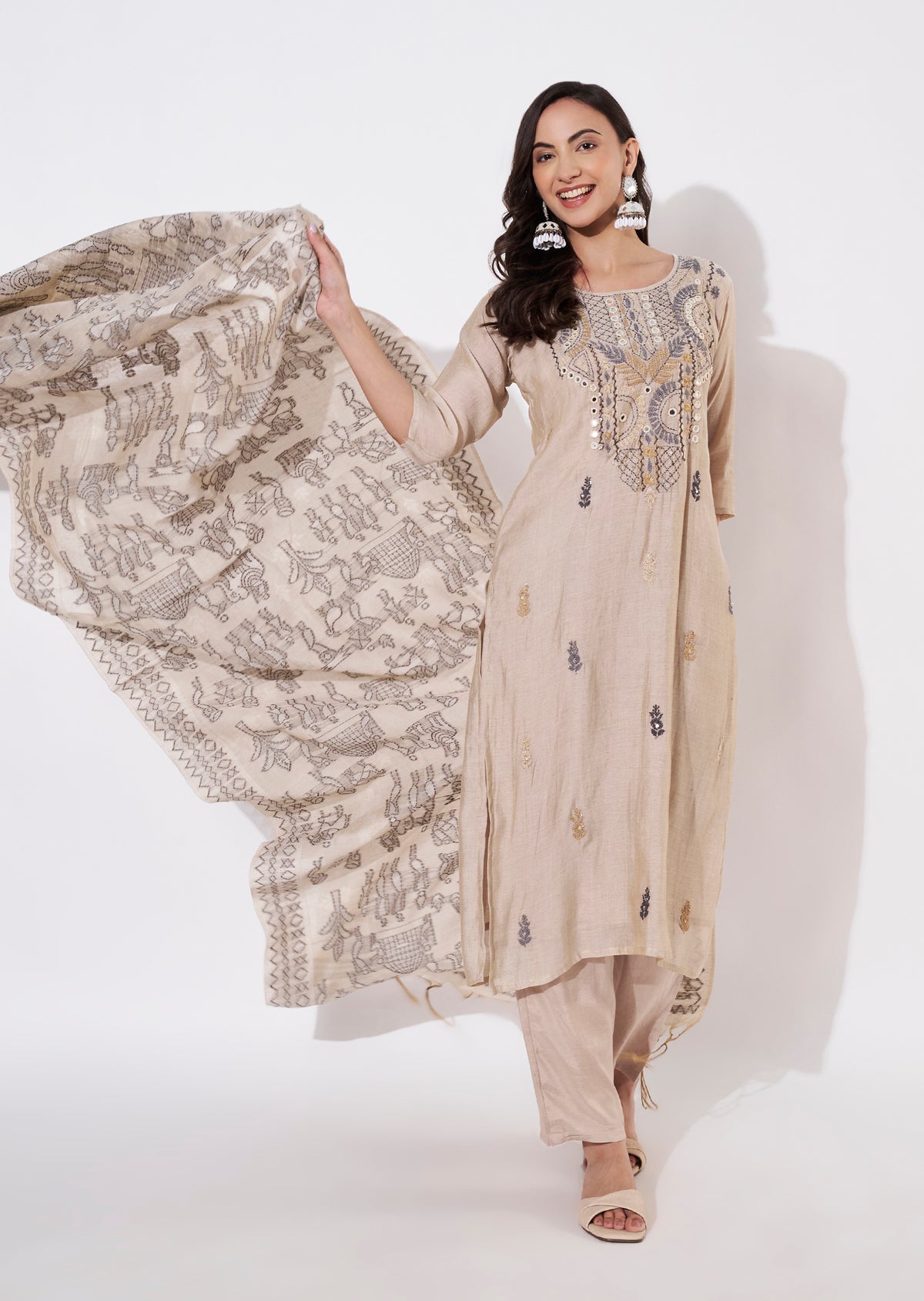 Natural Chanderi Straight cut suit