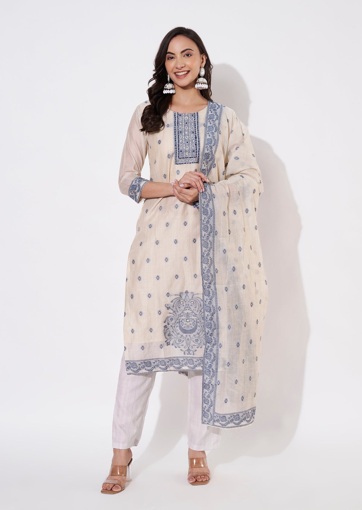 Fawn Chanderi Straight cut suit