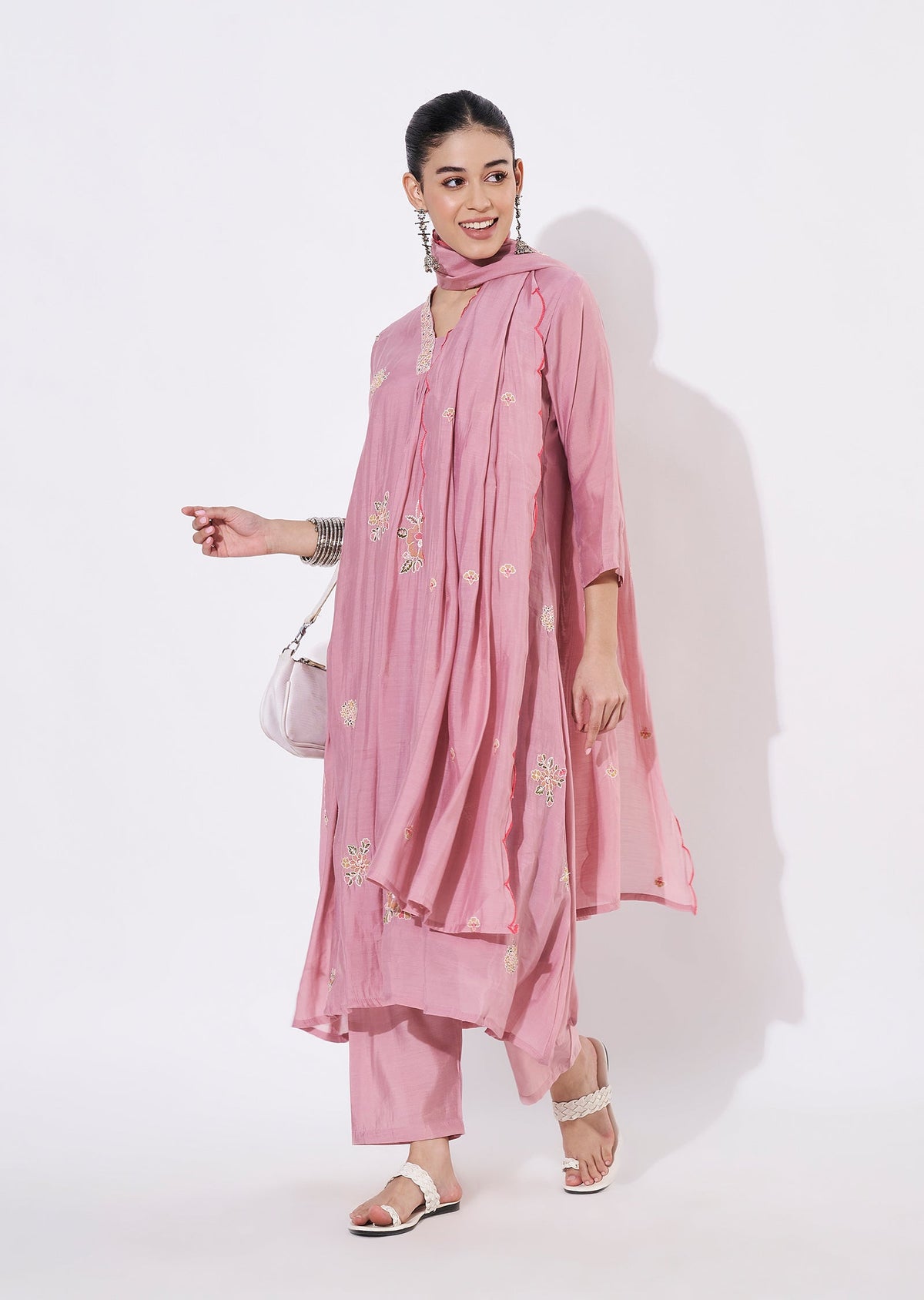 Onion Pink Mul Chanderi Anarkali Suit