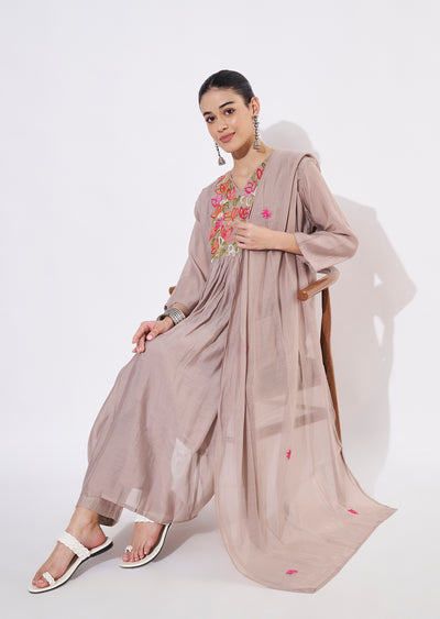 Light Grey Mul Chanderi Anarkali Suit