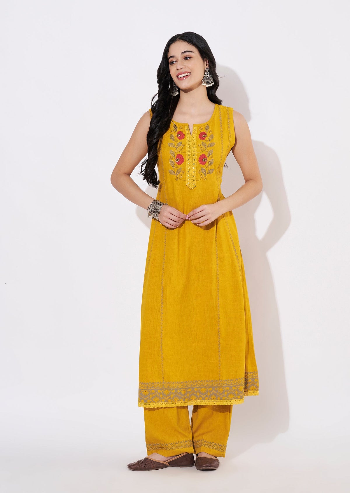 Mustard Gold Fusion wear kurti