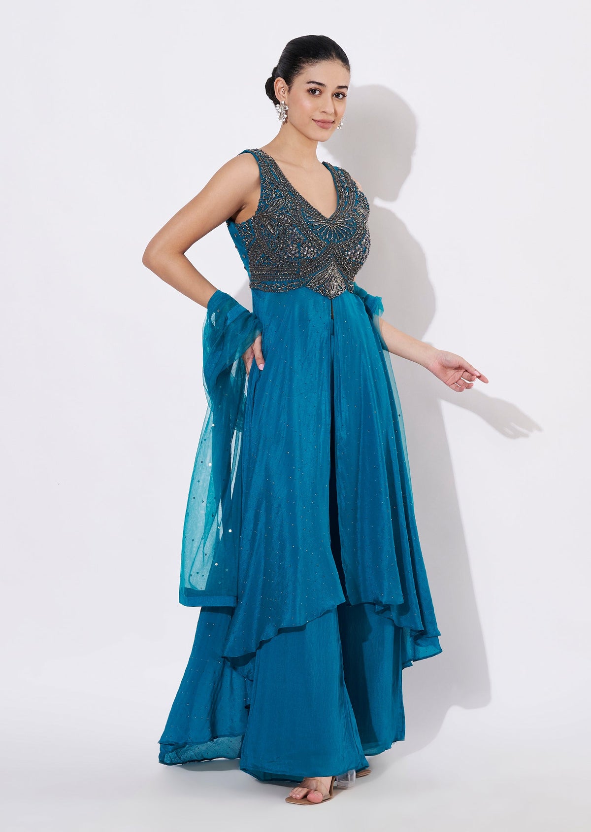 Rama Blue Chinnon Anarkali Suit