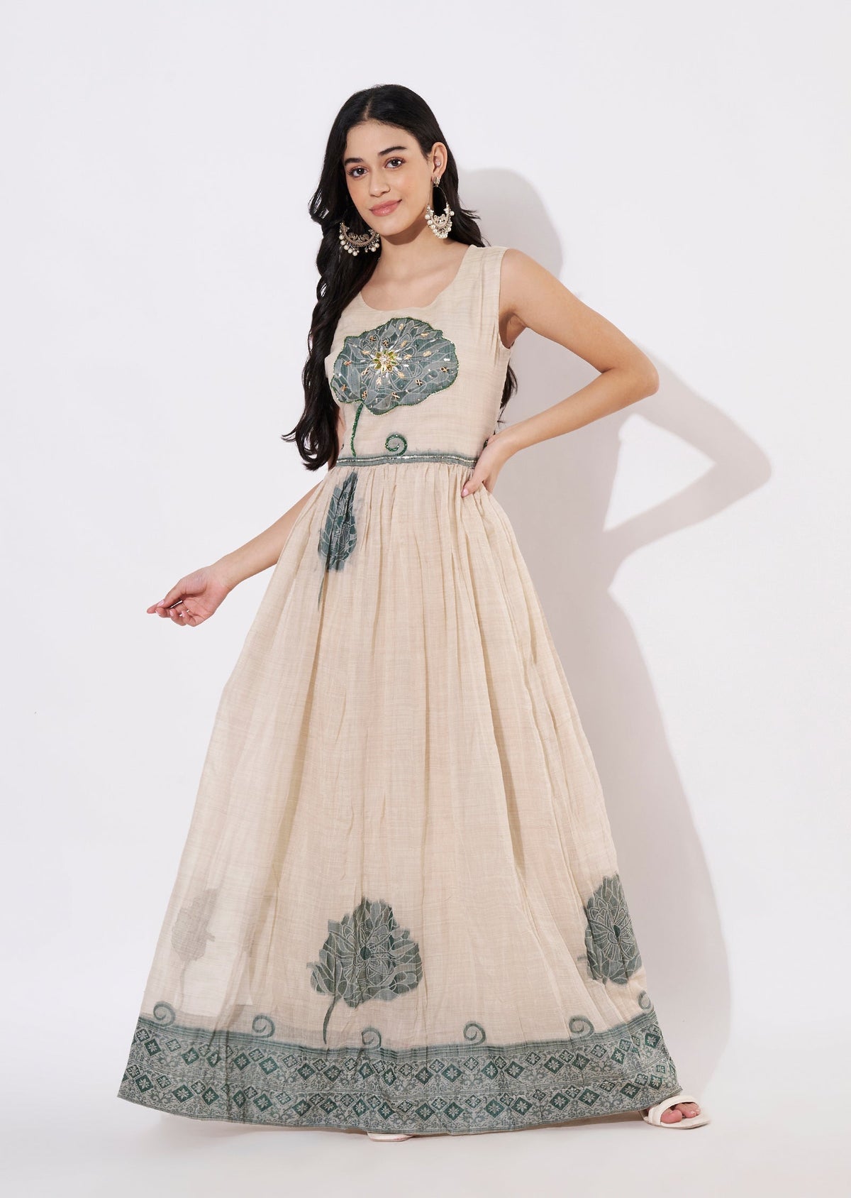 Green Chanderi Long Kurti
