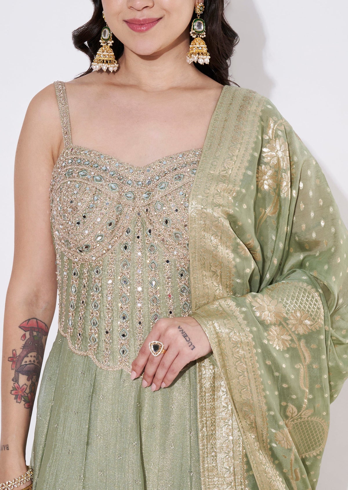 Light Green Tissue Anarkali Suit