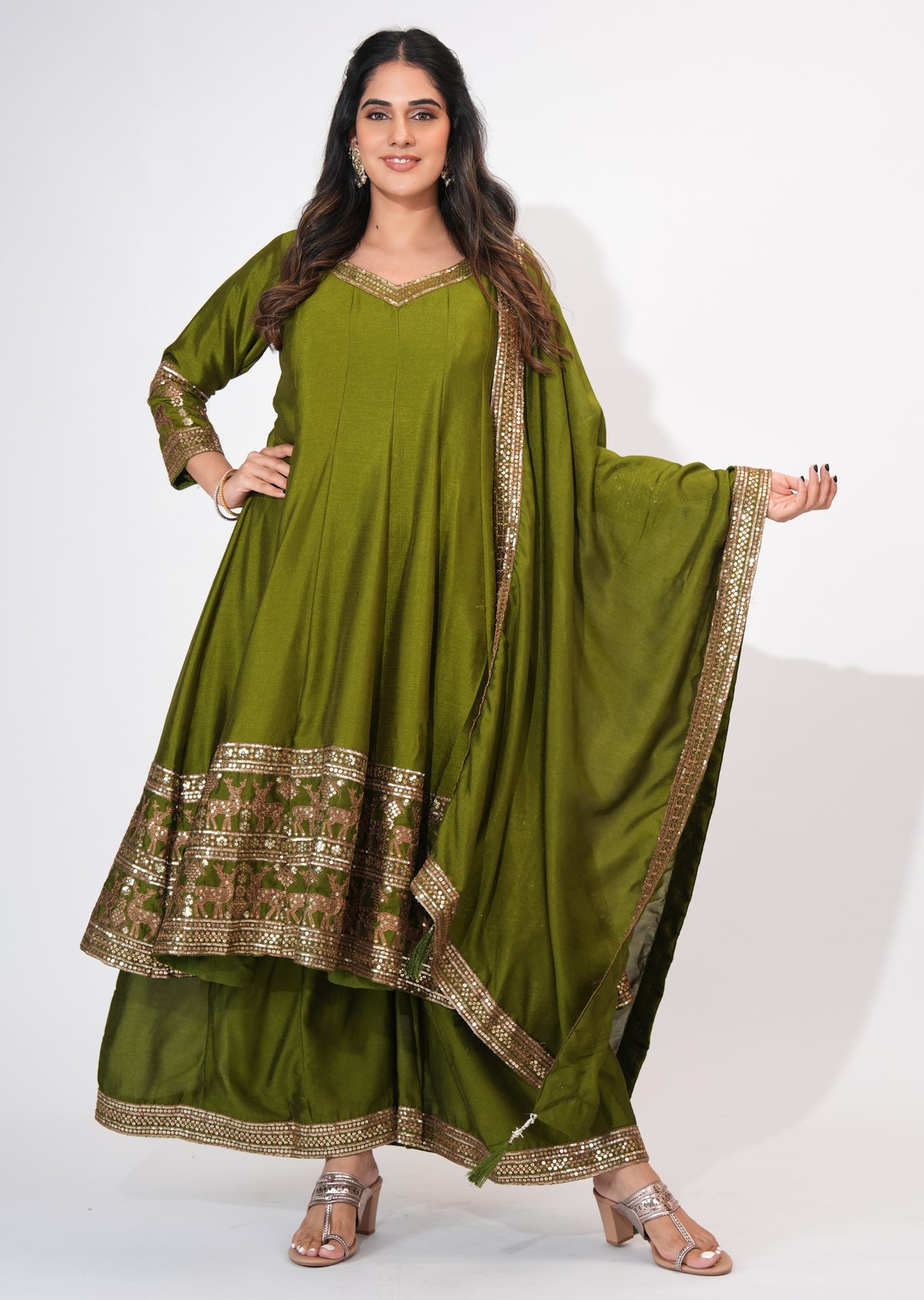 Mehndi Green Silk Anarkali Suit