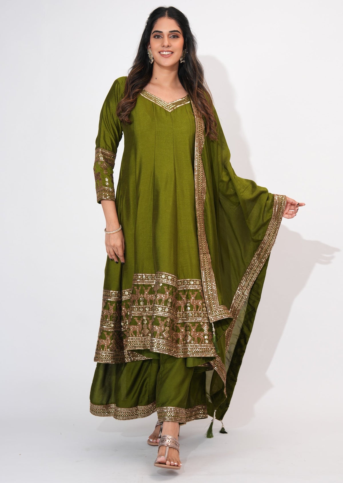 Mehndi Green Silk Anarkali Suit