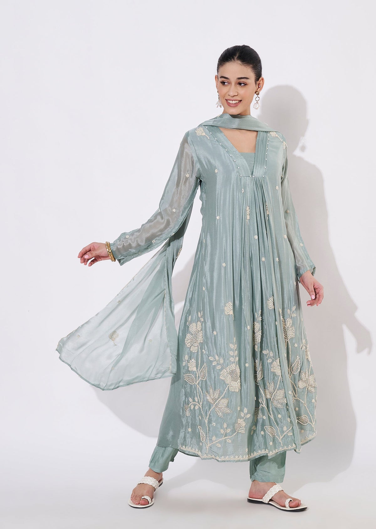 Dusty Blue Silk Anarkali Suit