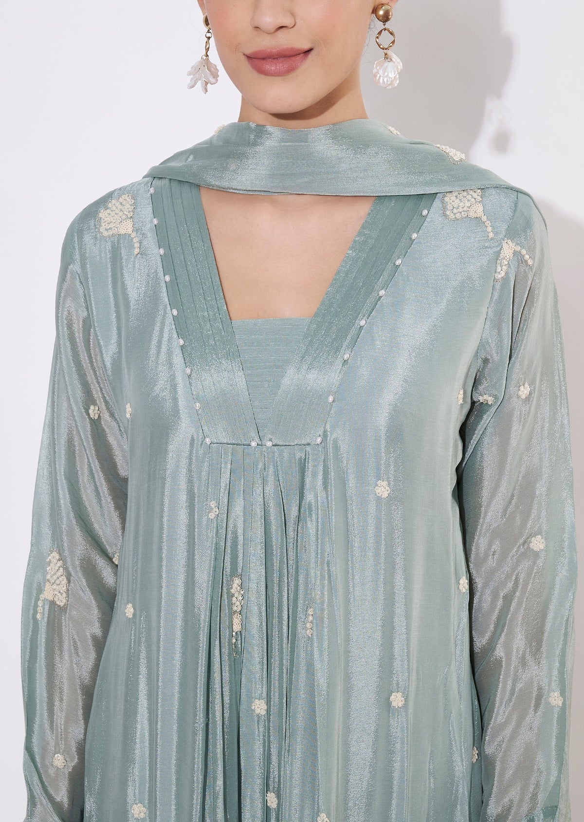 Dusty Blue Silk Anarkali Suit