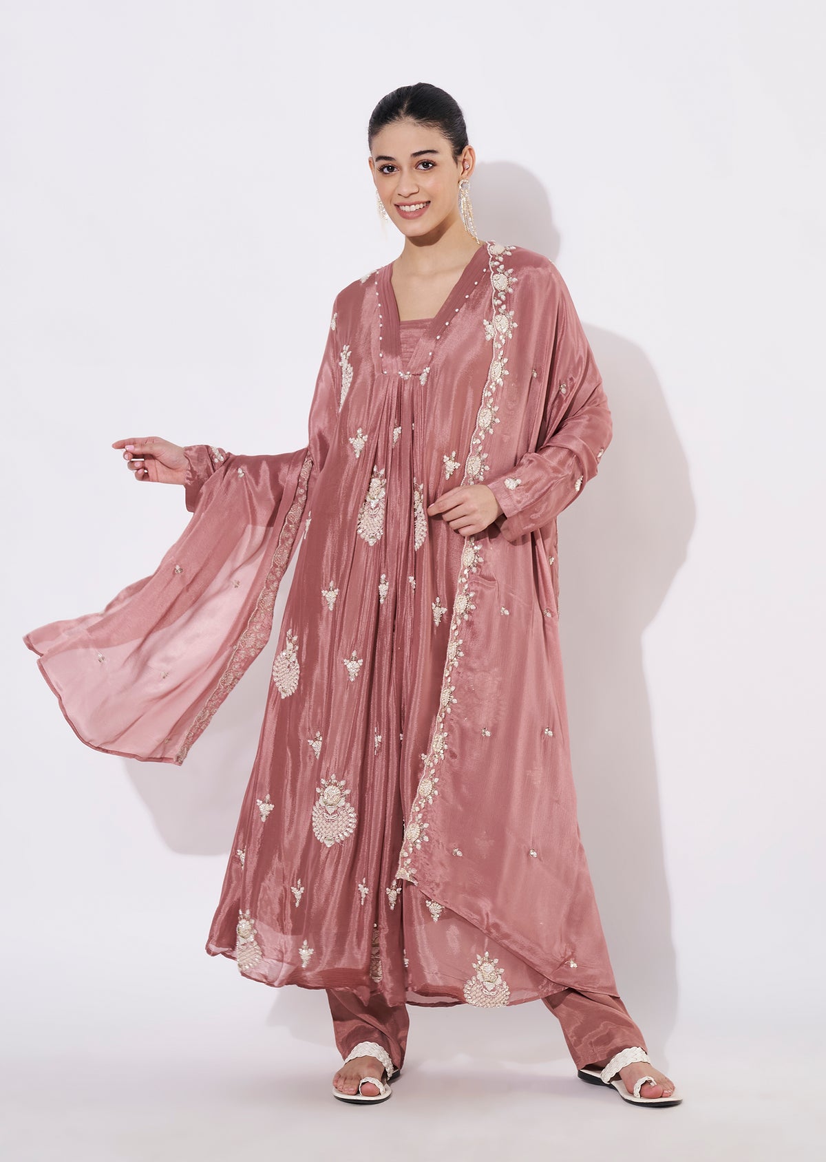 Onion Pink Silk Anarkali Suit