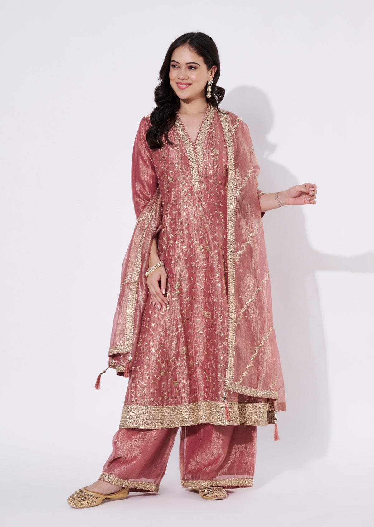 Onion Pink Tissue Anarkali Suit