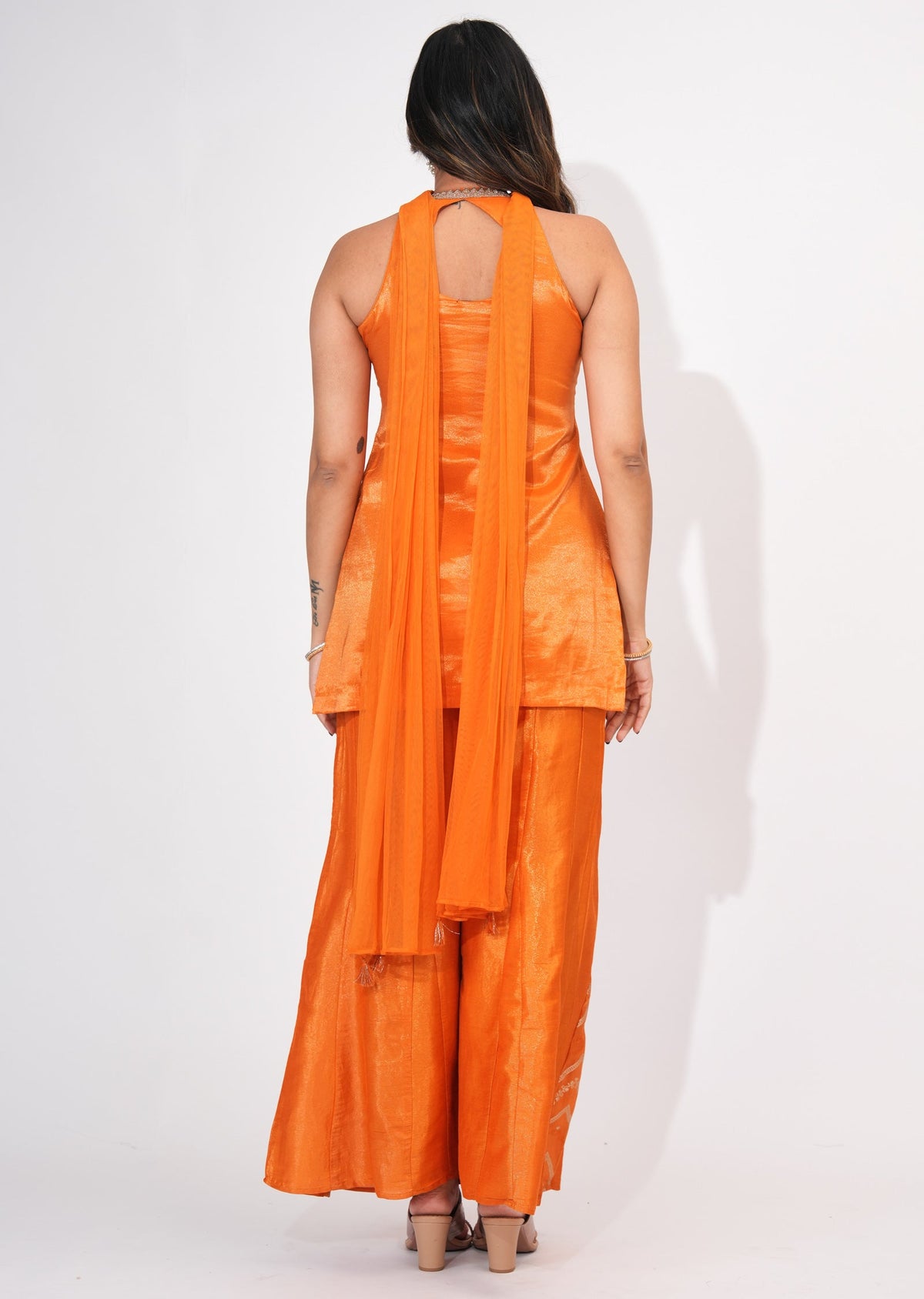 Orange Tissue Sharara Set