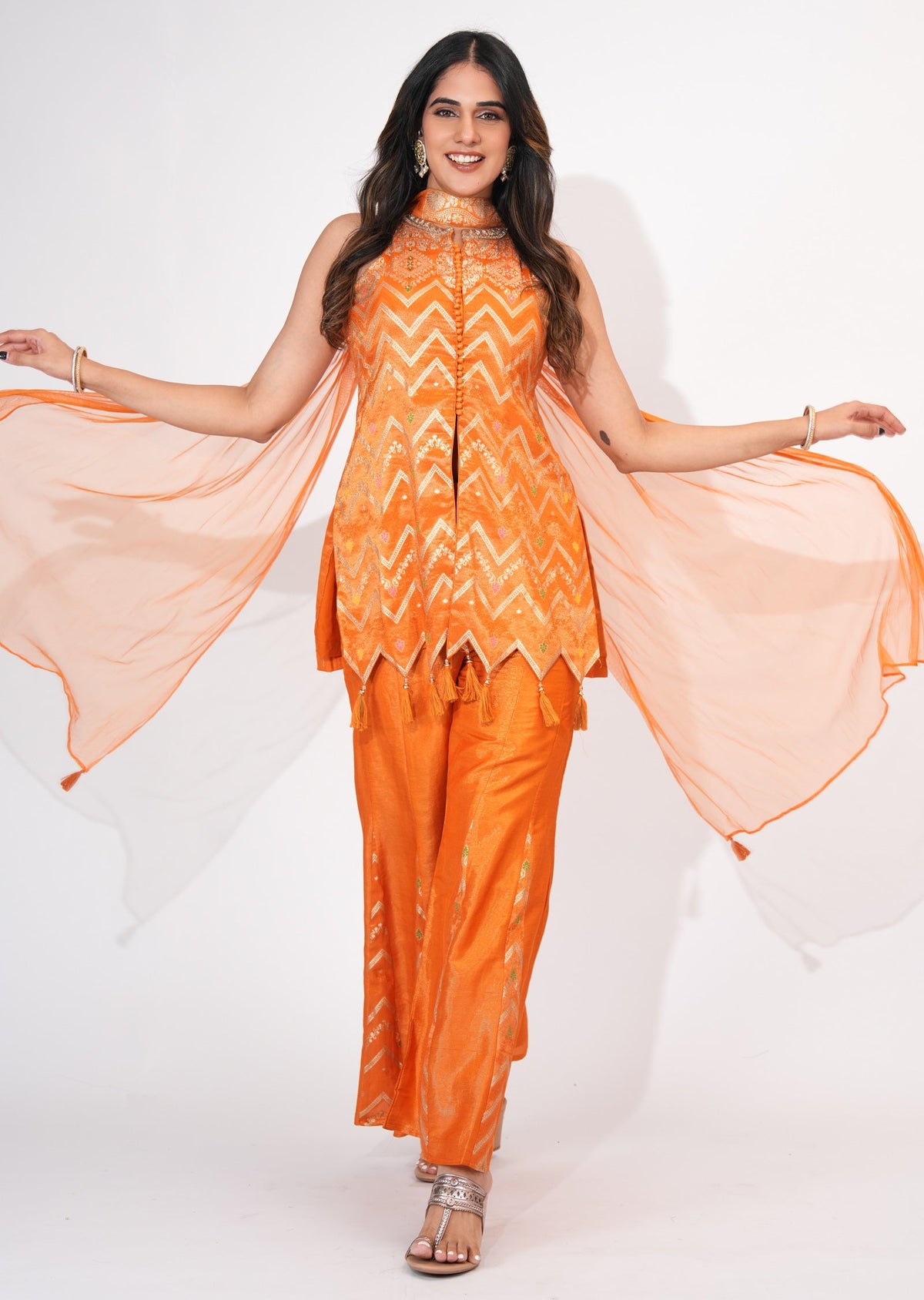 Orange Tissue Sharara Set