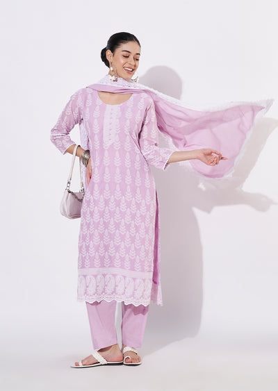 Lavender Cotton Straight cut suit