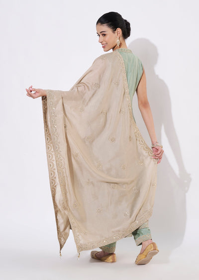 Dusty Green Tissue Anarkali Suit