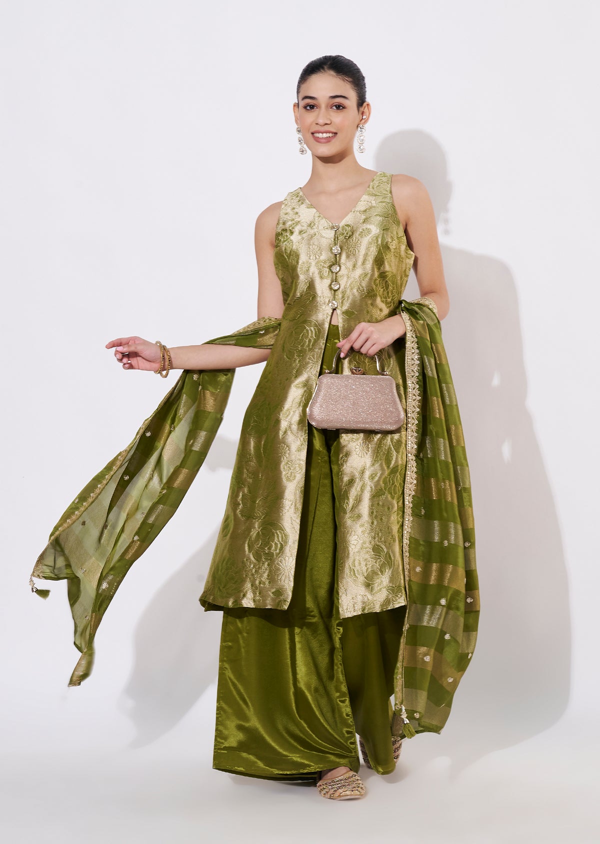 Mehndi Green Tissue Sharara Set