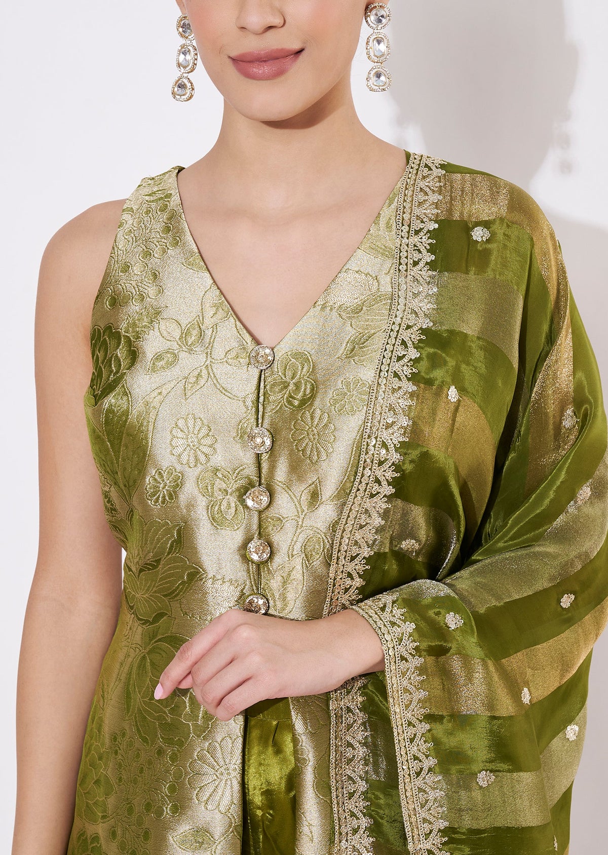 Mehndi Green Tissue Sharara Set