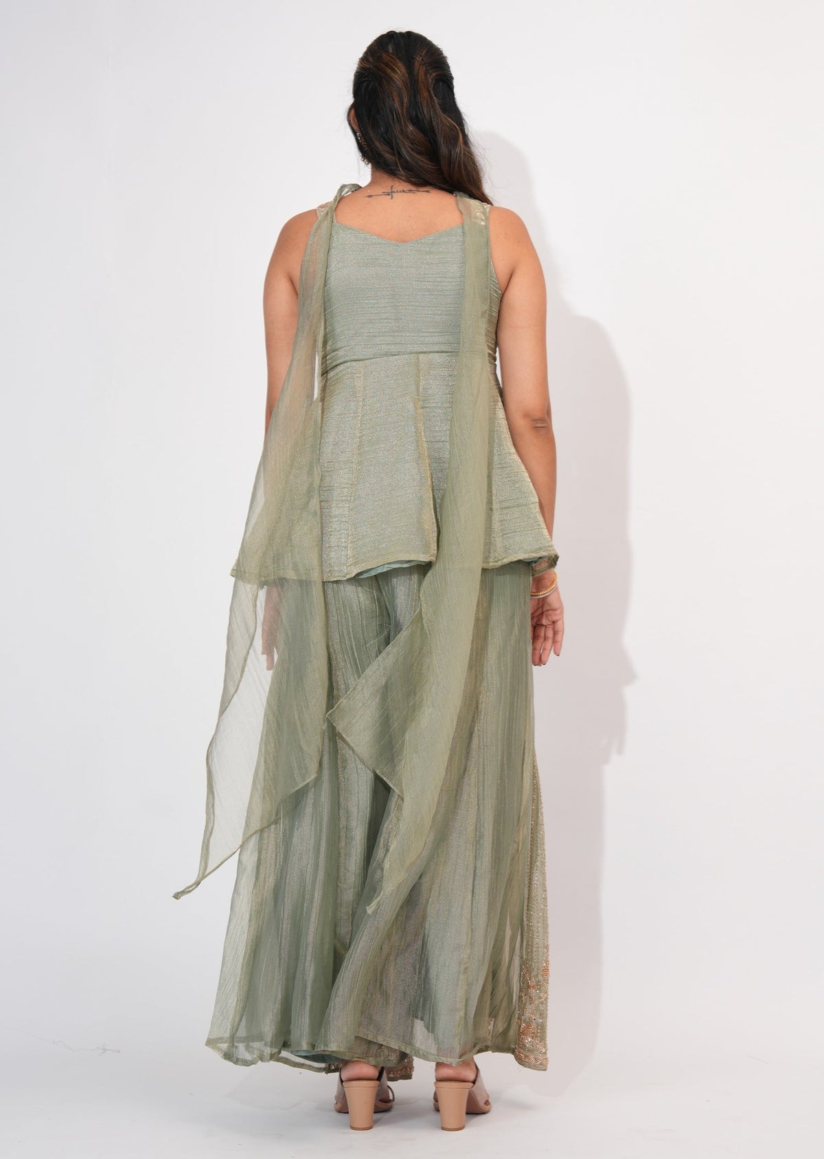 Dusty Green Tissue Sharara Set