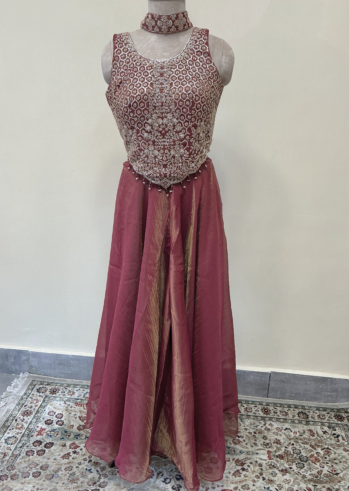 Maroon Tissue Sharara Set
