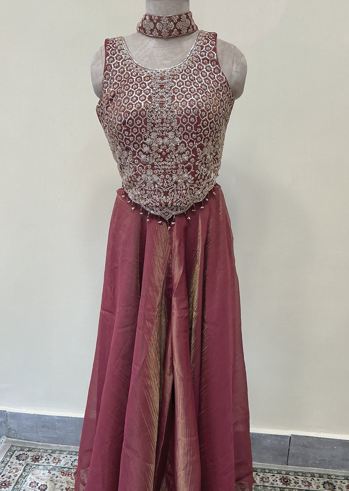 Maroon Tissue Sharara Set