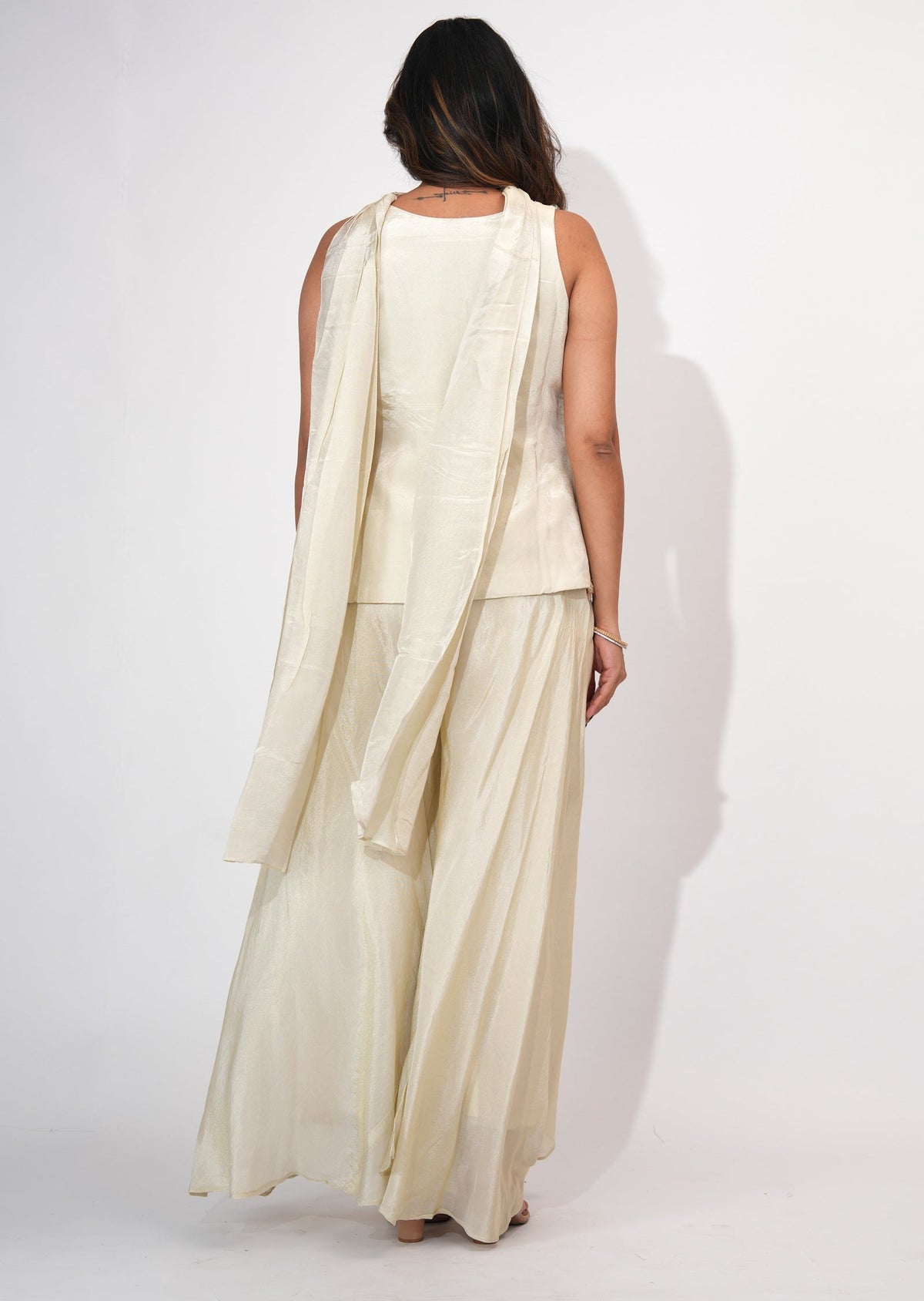 Cream Tissue Sharara Set