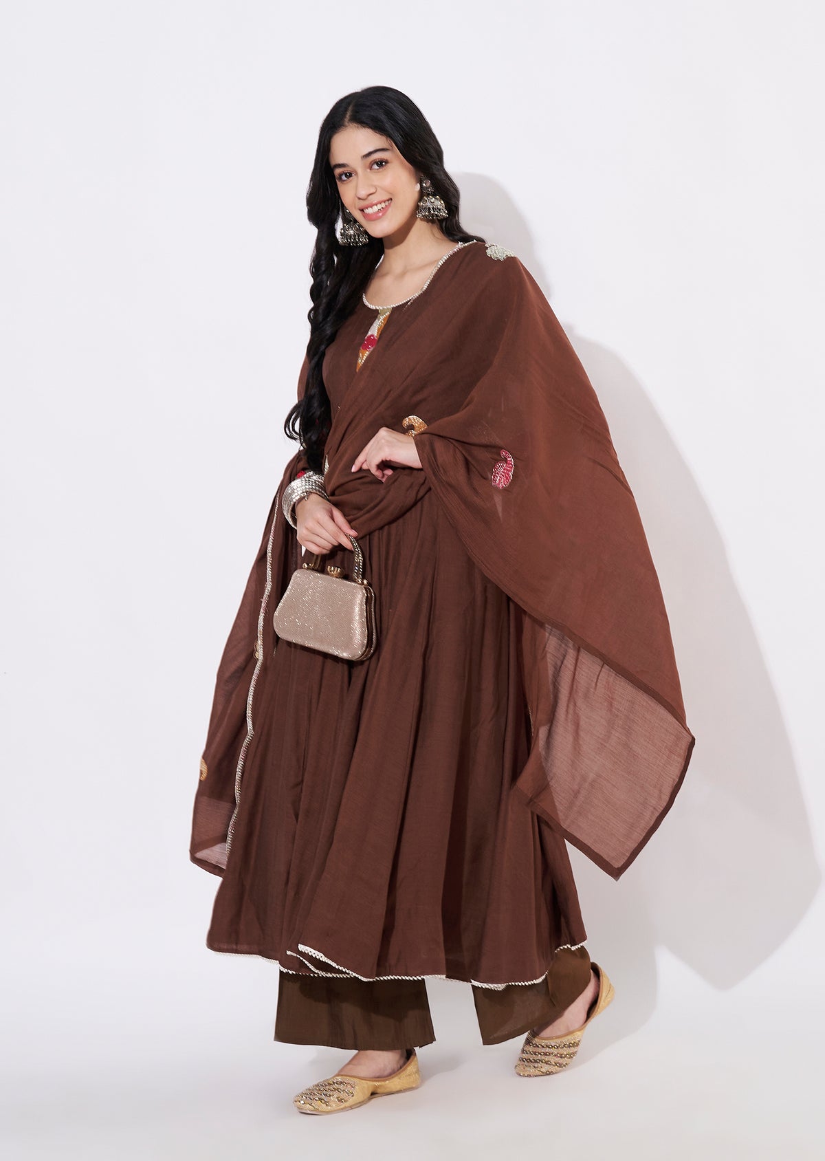 Brown Gold Anarkali Suit