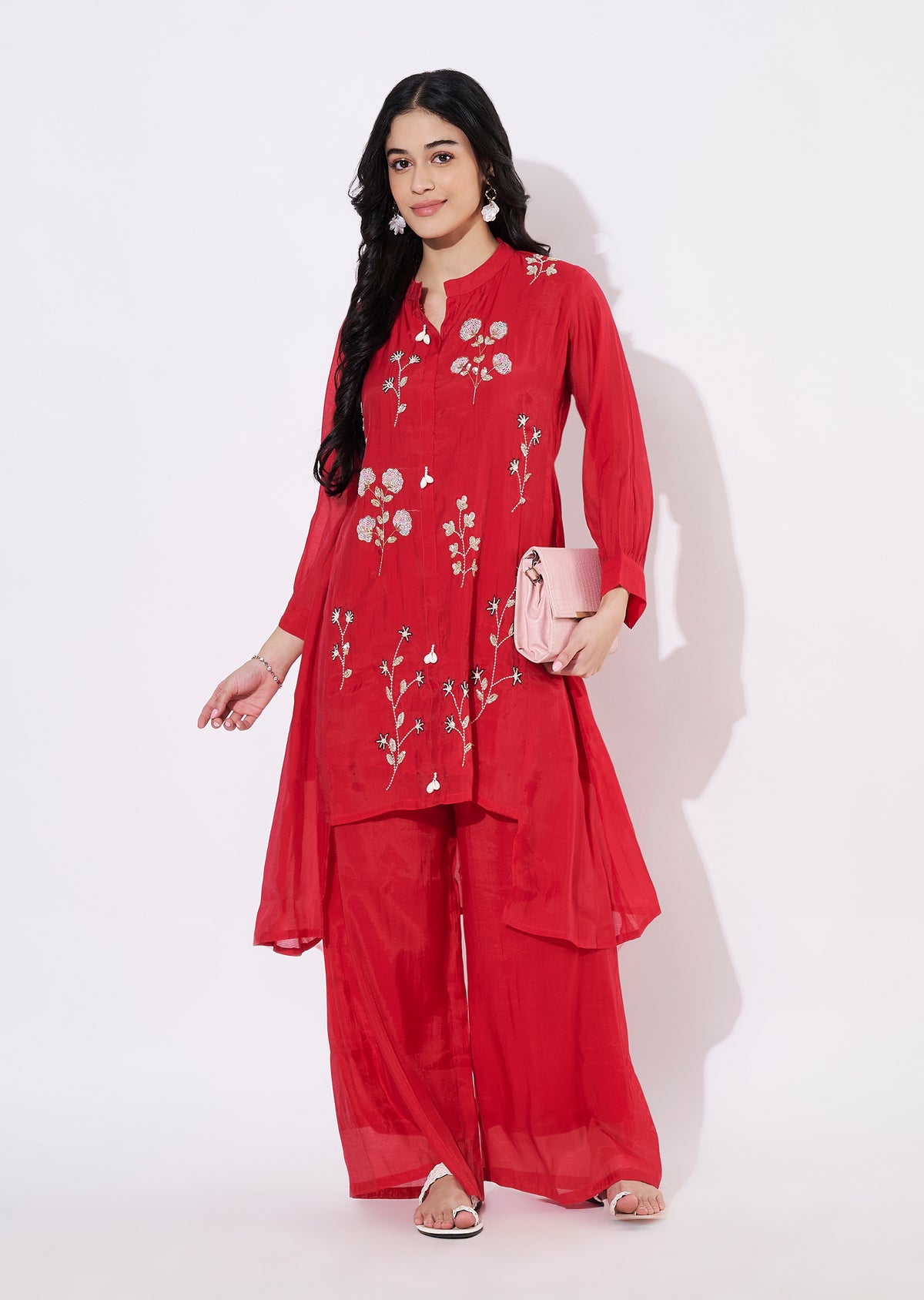 Rani Pink Mul Chanderi Fusion wear kurti