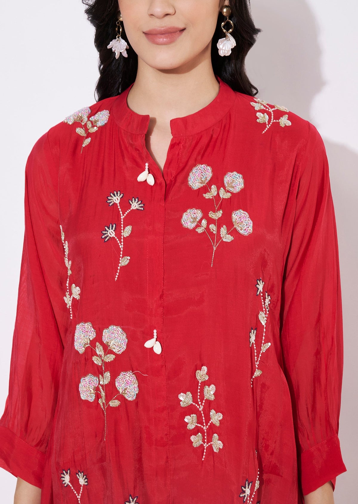 Rani Pink Mul Chanderi Fusion wear kurti