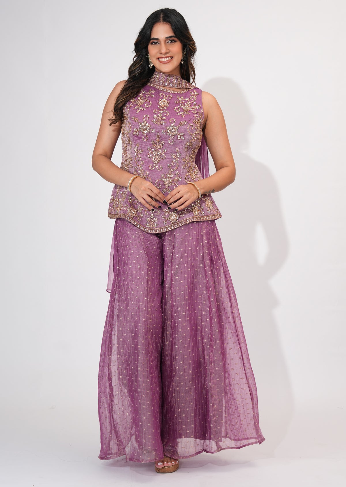 Purple Tissue Sharara Set