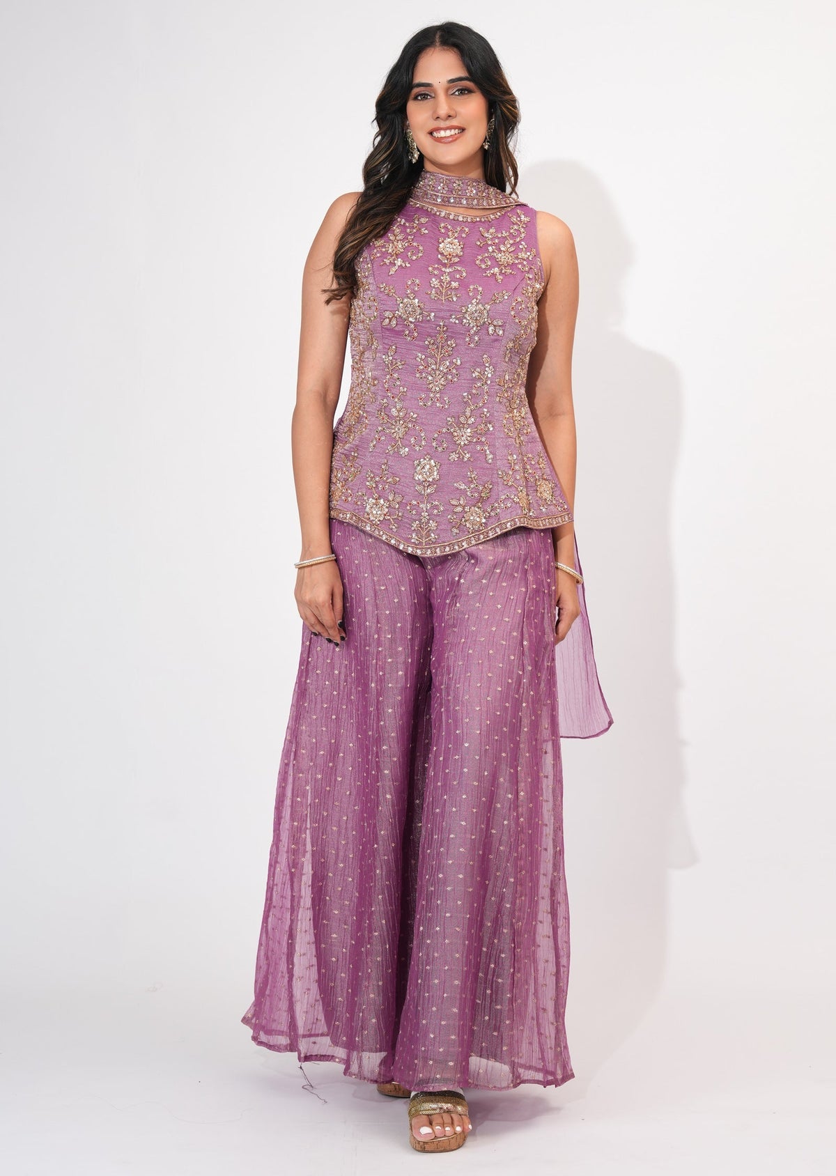 Purple Tissue Sharara Set