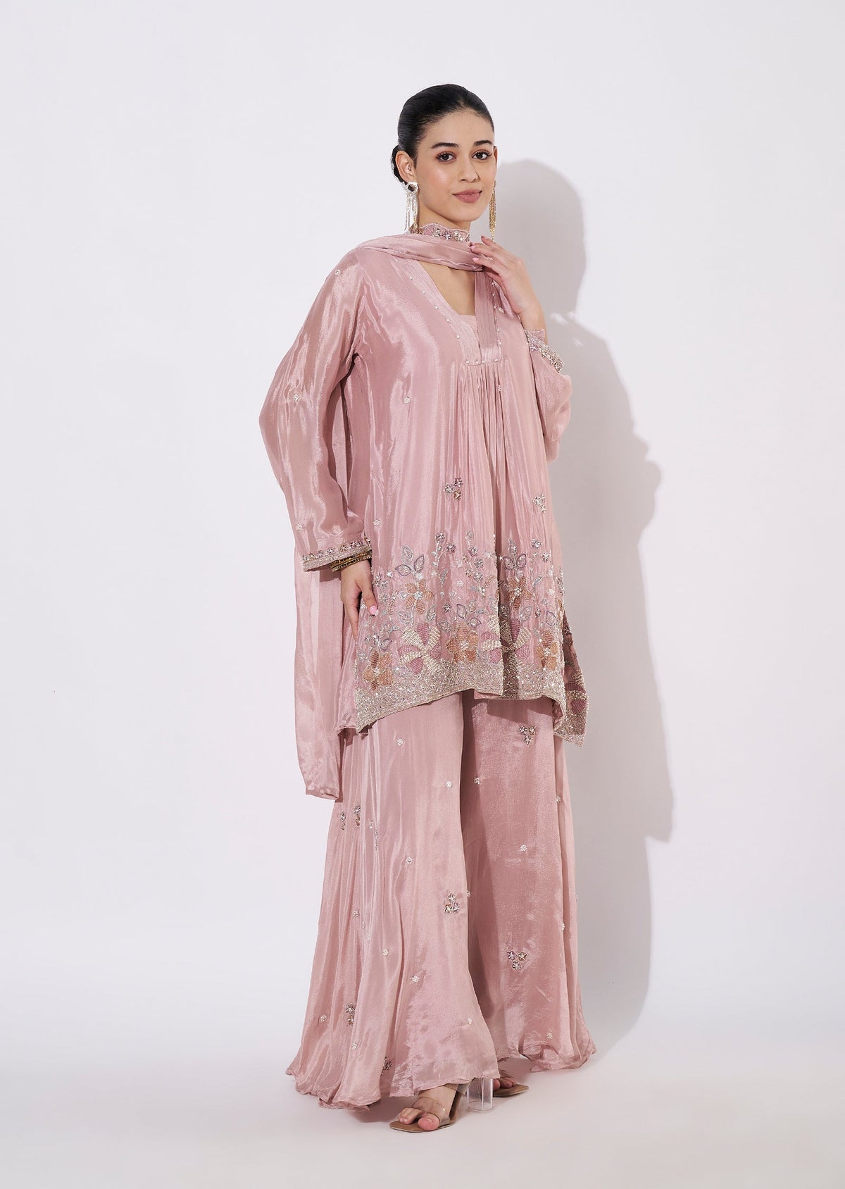Onion Pink Chinnon Sharara Set