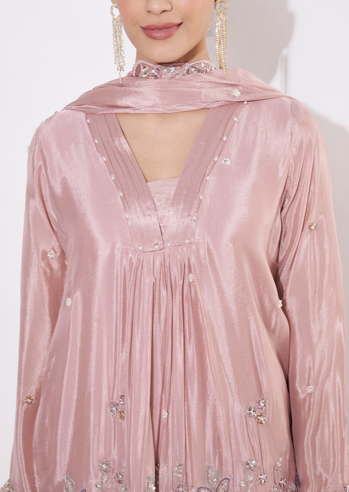 Onion Pink Chinnon Sharara Set