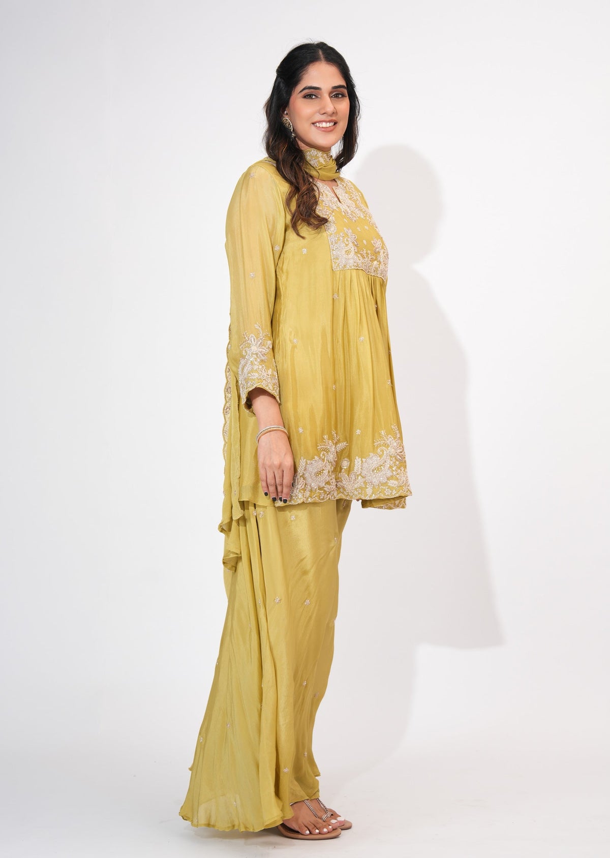 Light Green Chinnon Sharara Set