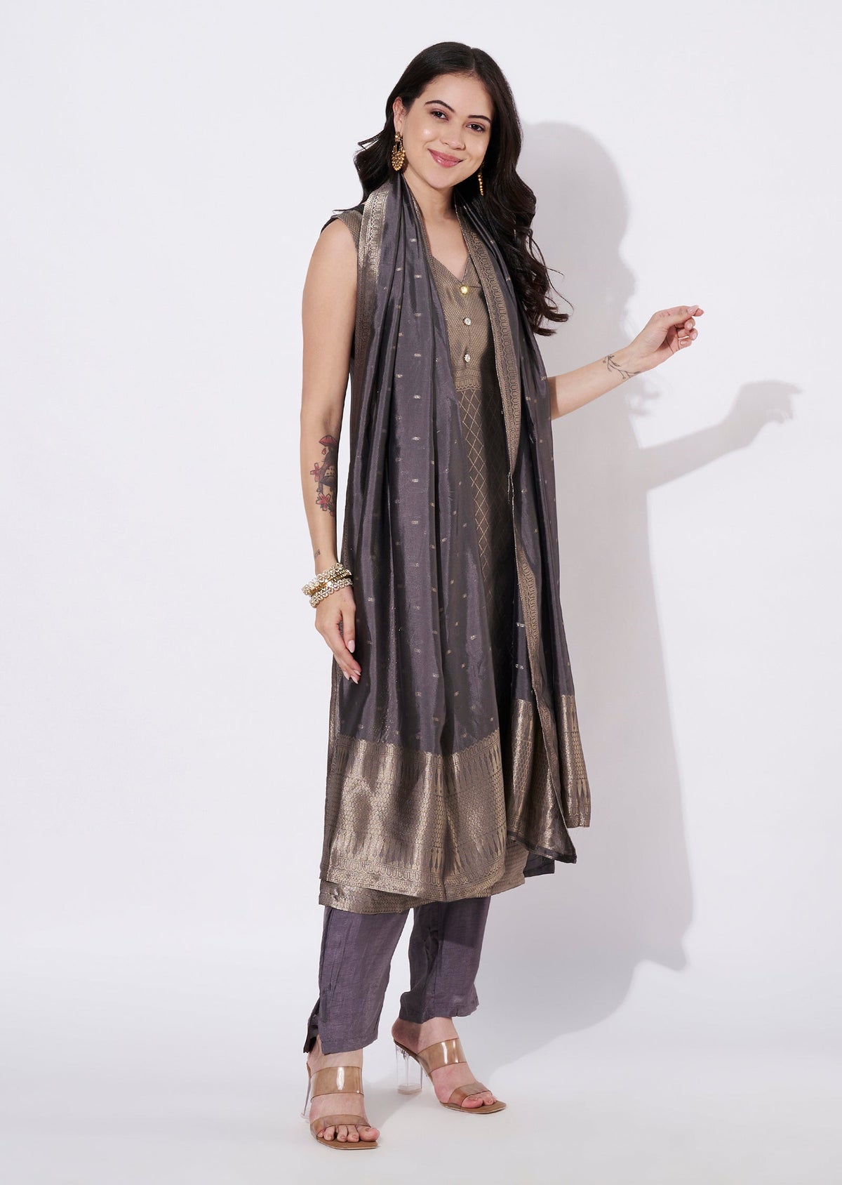 Grey Silk Straight cut suit