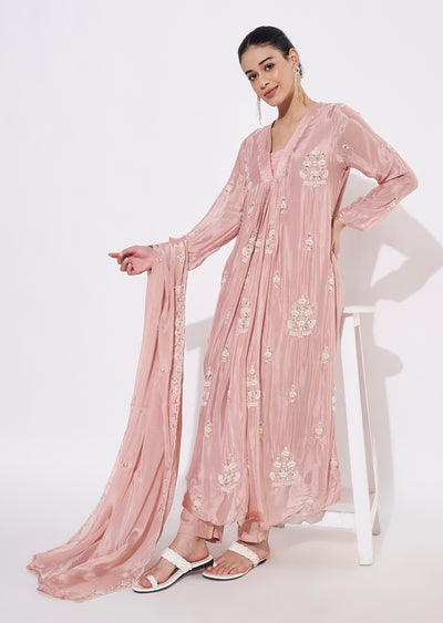 Peach Chinnon Anarkali Suit