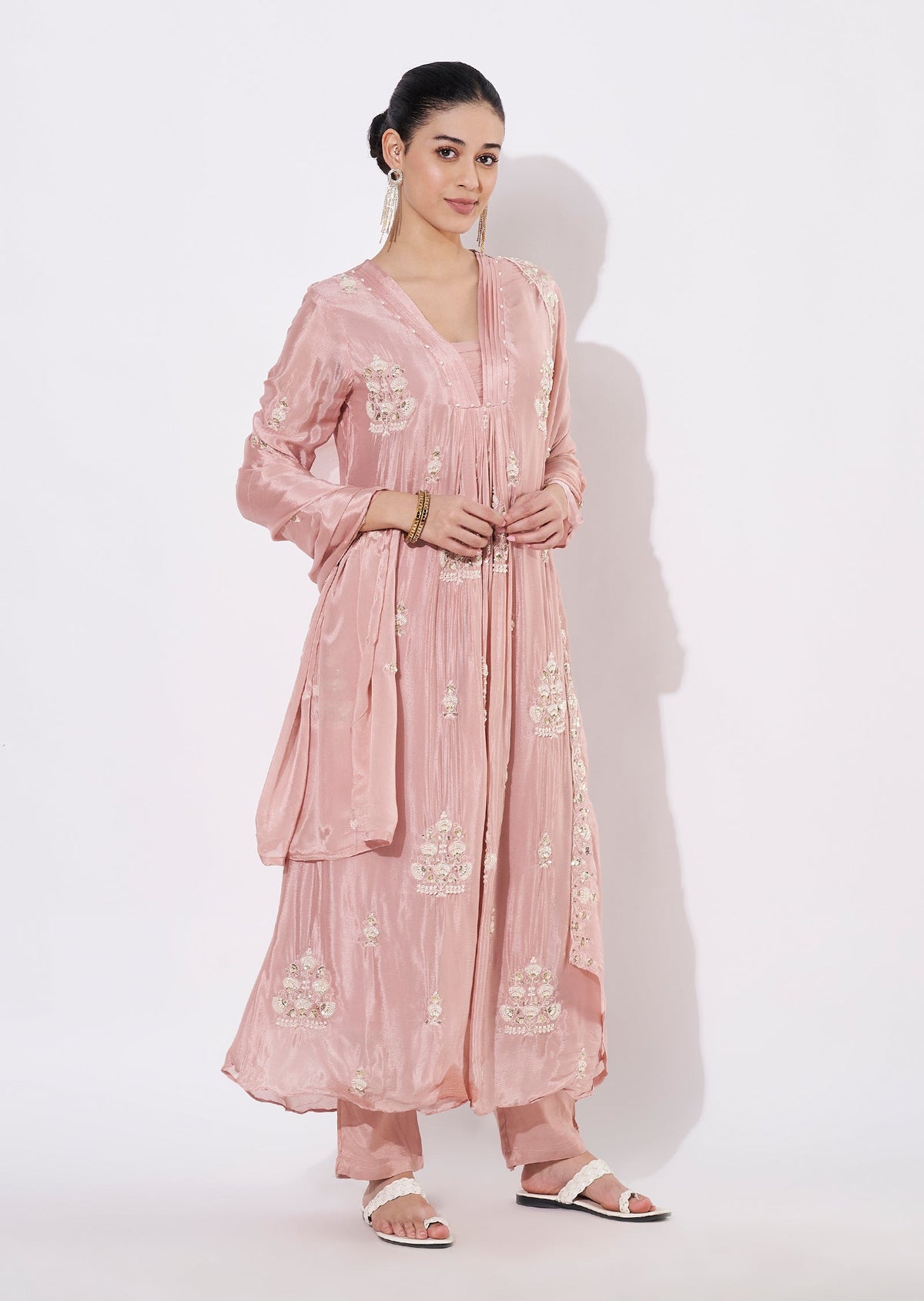 Peach Chinnon Anarkali Suit