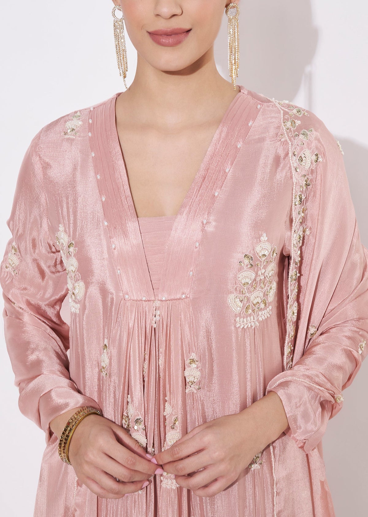 Peach Chinnon Anarkali Suit