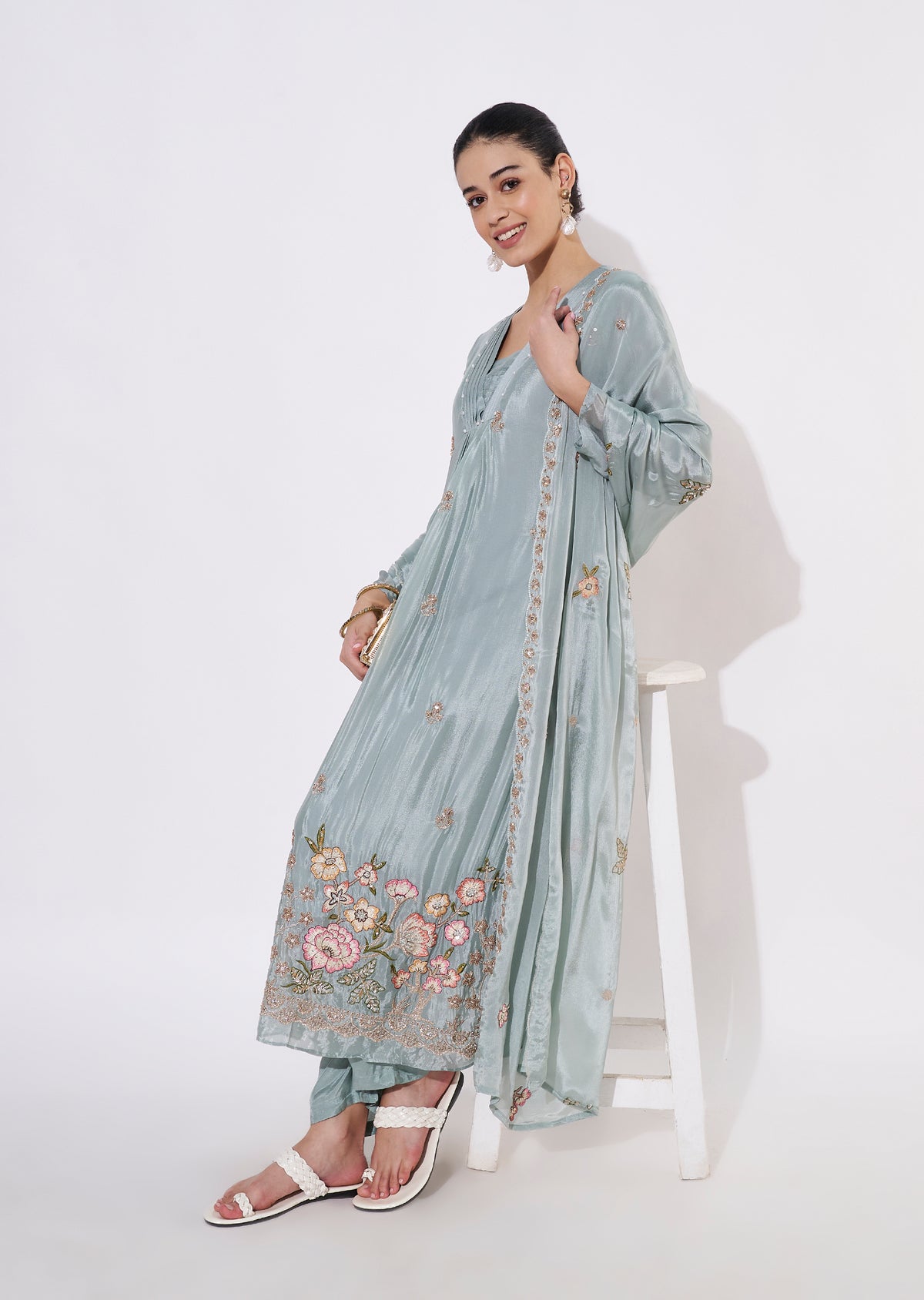 Light Blue Chinnon Anarkali Suit