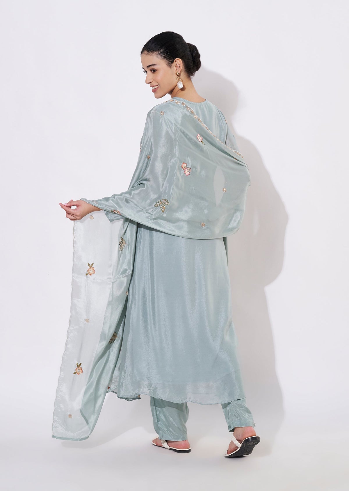 Light Blue Chinnon Anarkali Suit
