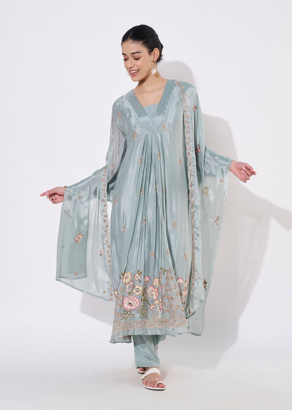 Light Blue Chinnon Anarkali Suit
