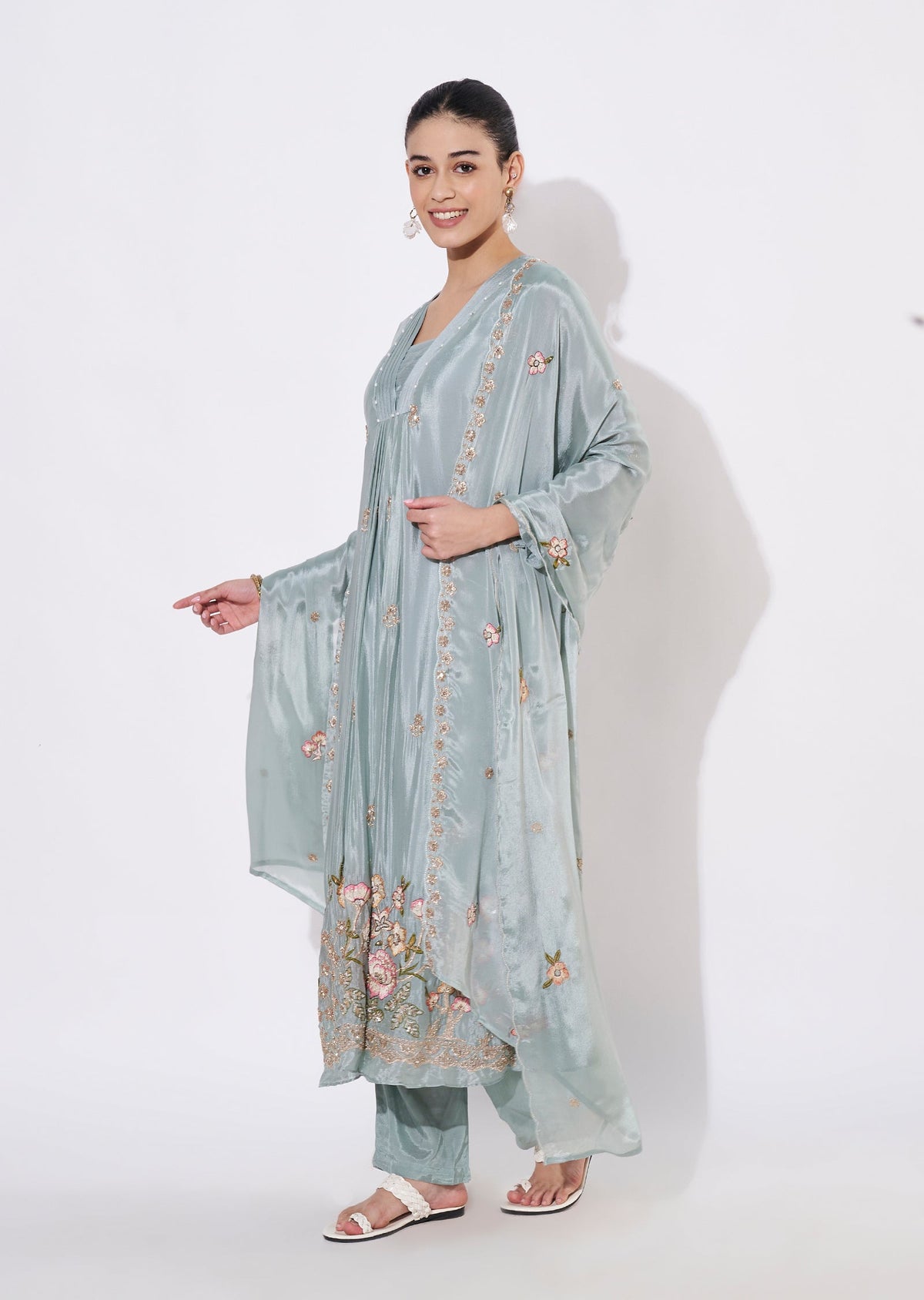 Light Blue Chinnon Anarkali Suit