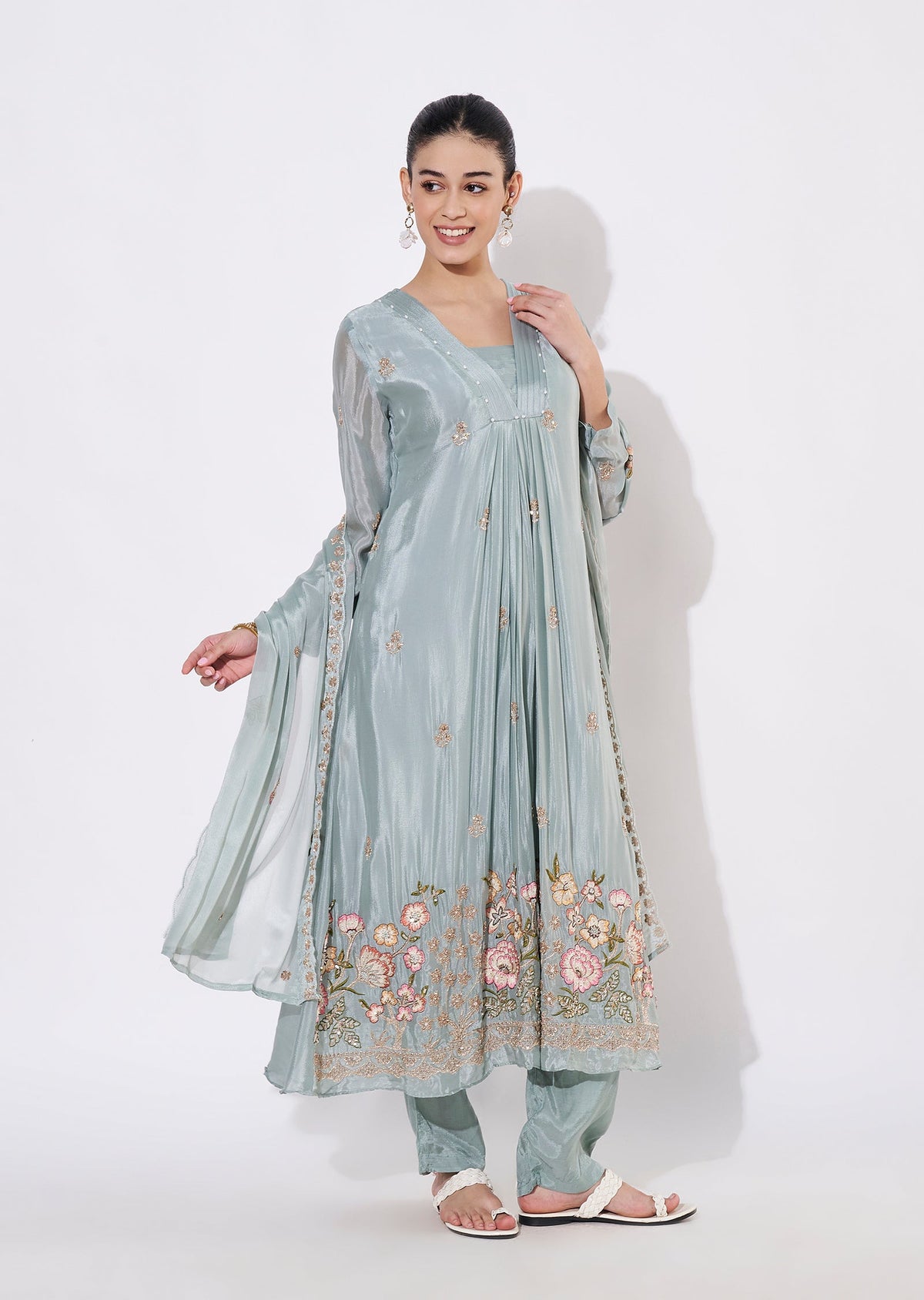 Light Blue Chinnon Anarkali Suit